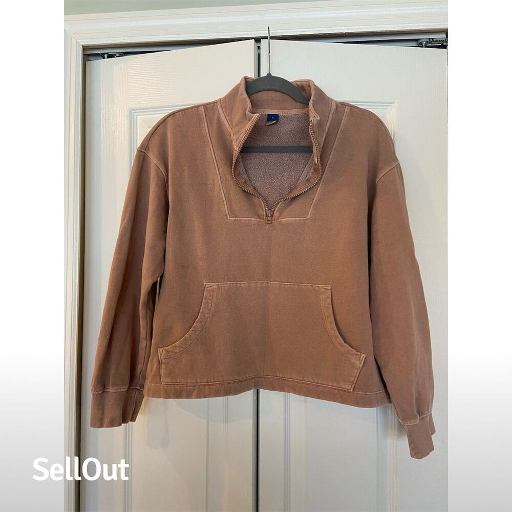 Old Navy women’s brown Mock-Neck Quarter-Zip Fleece Sweatshirt Size L